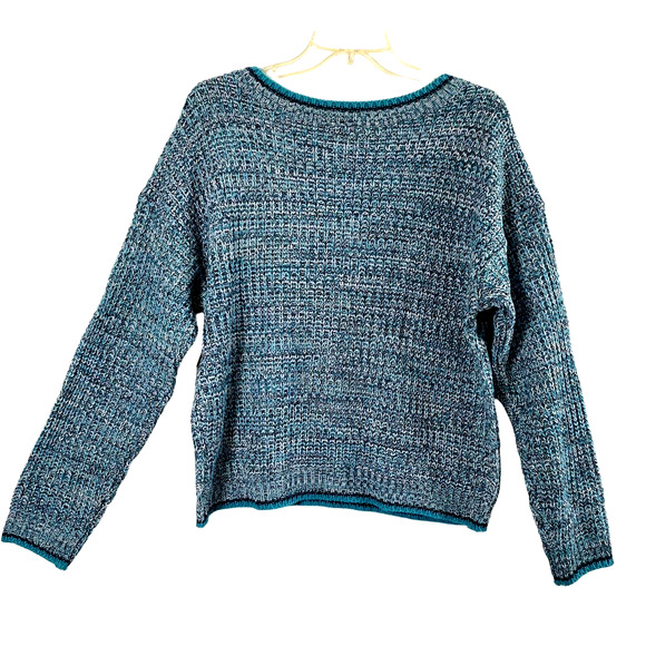 Harlow & Rose Sweater Womens Medium Blue V Neck Chunky Knit Pullover School Girl - Picture 2 of 8